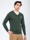 Men Olive Solid V Neck Full Sleeve Pullover
