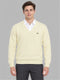 Men Cream Solid V Neck Full Sleeve Pullover