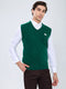 Men Green Solid V Neck Sleeveless Sweater