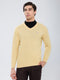 Men Yellow Solid V Neck Full Sleeve Pullover