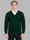Men Bottle Green Solid V Neck Full Sleeve Pullover