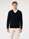 Men Black Solid V Neck Full Sleeve Pullover