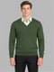 Men Green Solid V Neck Full Sleeve Pullover