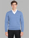 Men Blue Solid V Neck Full Sleeve Pullover