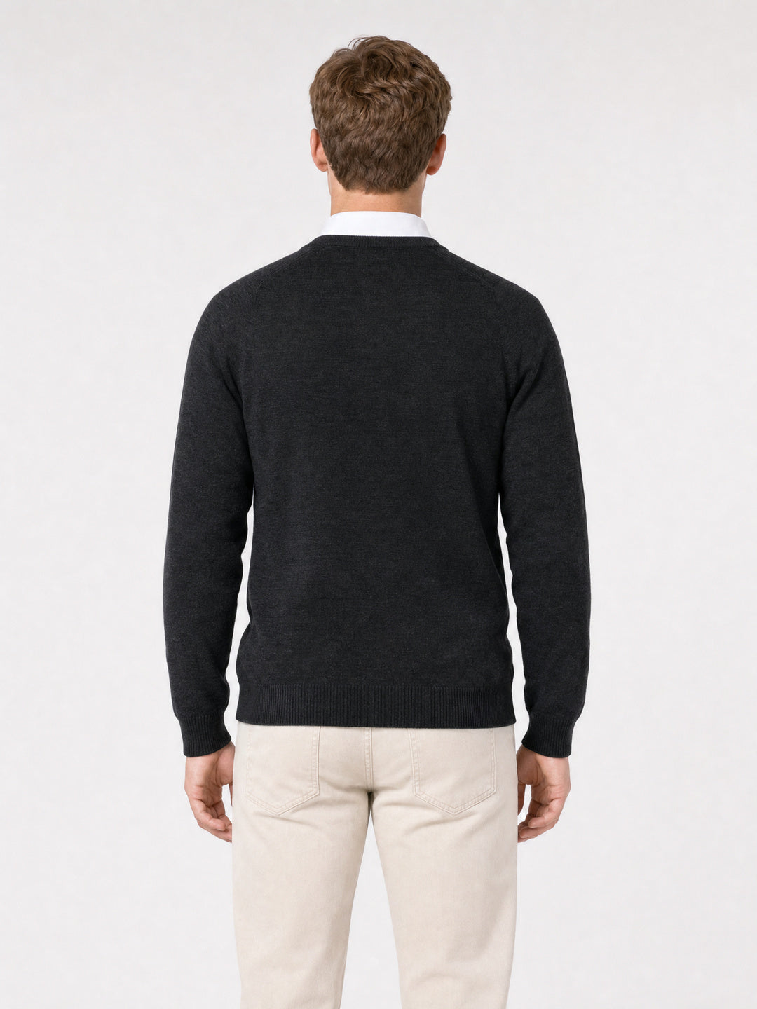 Men Grey Solid V Neck Full Sleeve Pullover