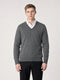 Men Grey Solid V Neck Full Sleeve Pullover