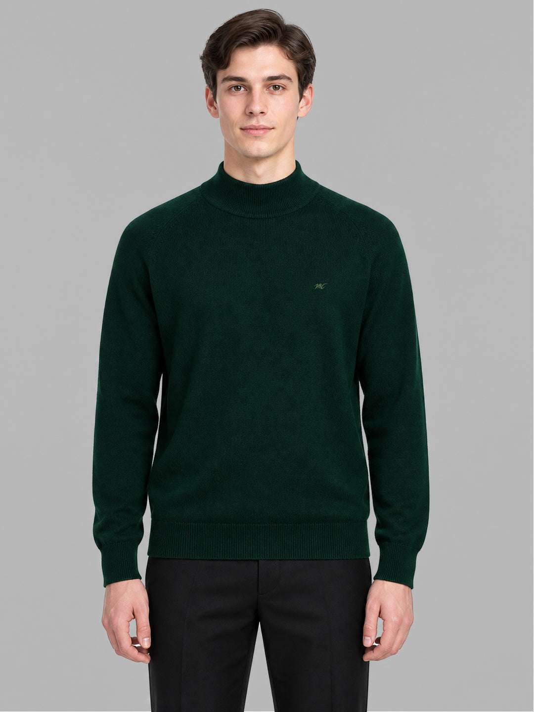 Men Green Solid Turtle Neck Full Sleeve Pullover