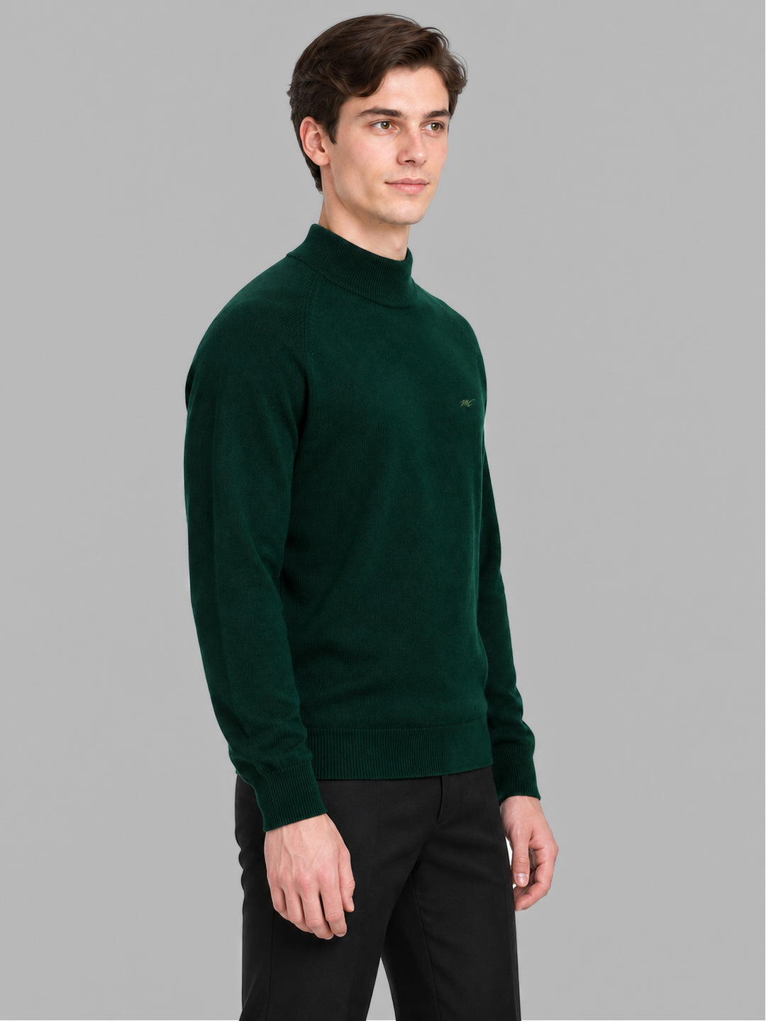 Men Green Solid Turtle Neck Full Sleeve Pullover