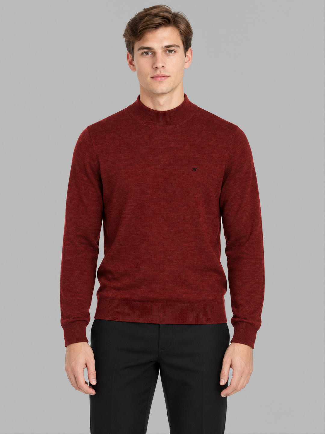 Men Maroon Solid Turtle Neck Full Sleeve Pullover