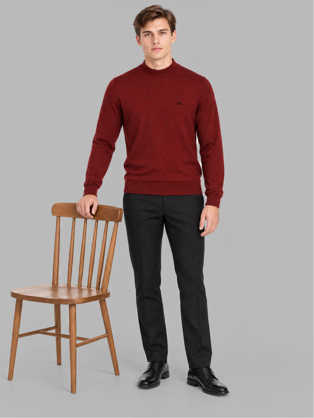 Men Maroon Solid Turtle Neck Full Sleeve Pullover