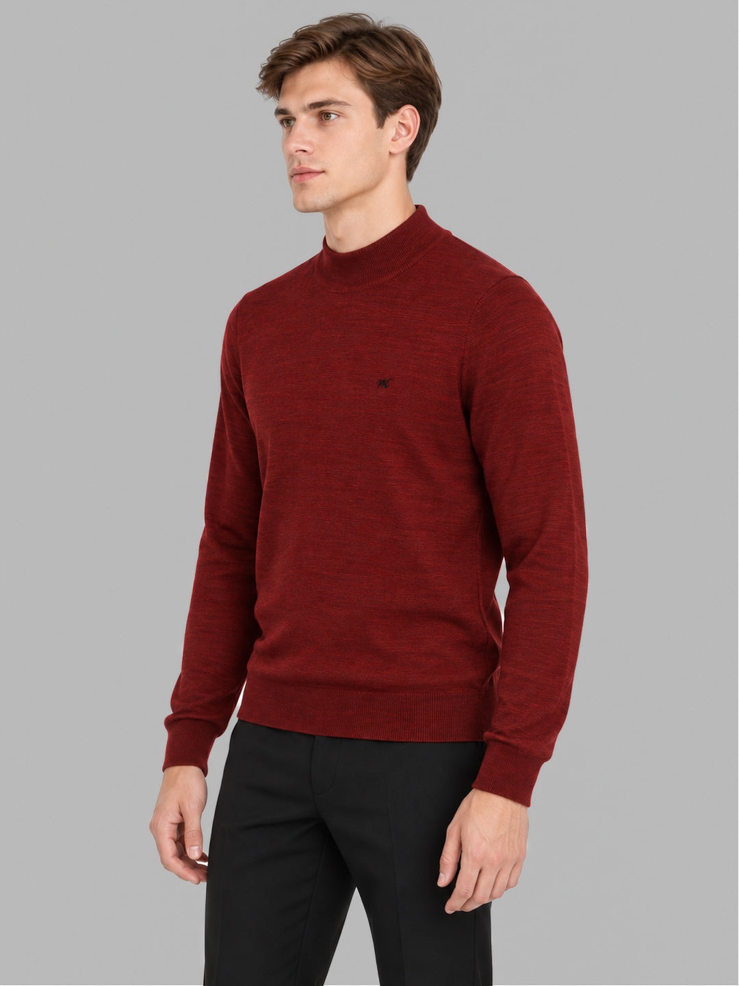 Men Maroon Solid Turtle Neck Full Sleeve Pullover