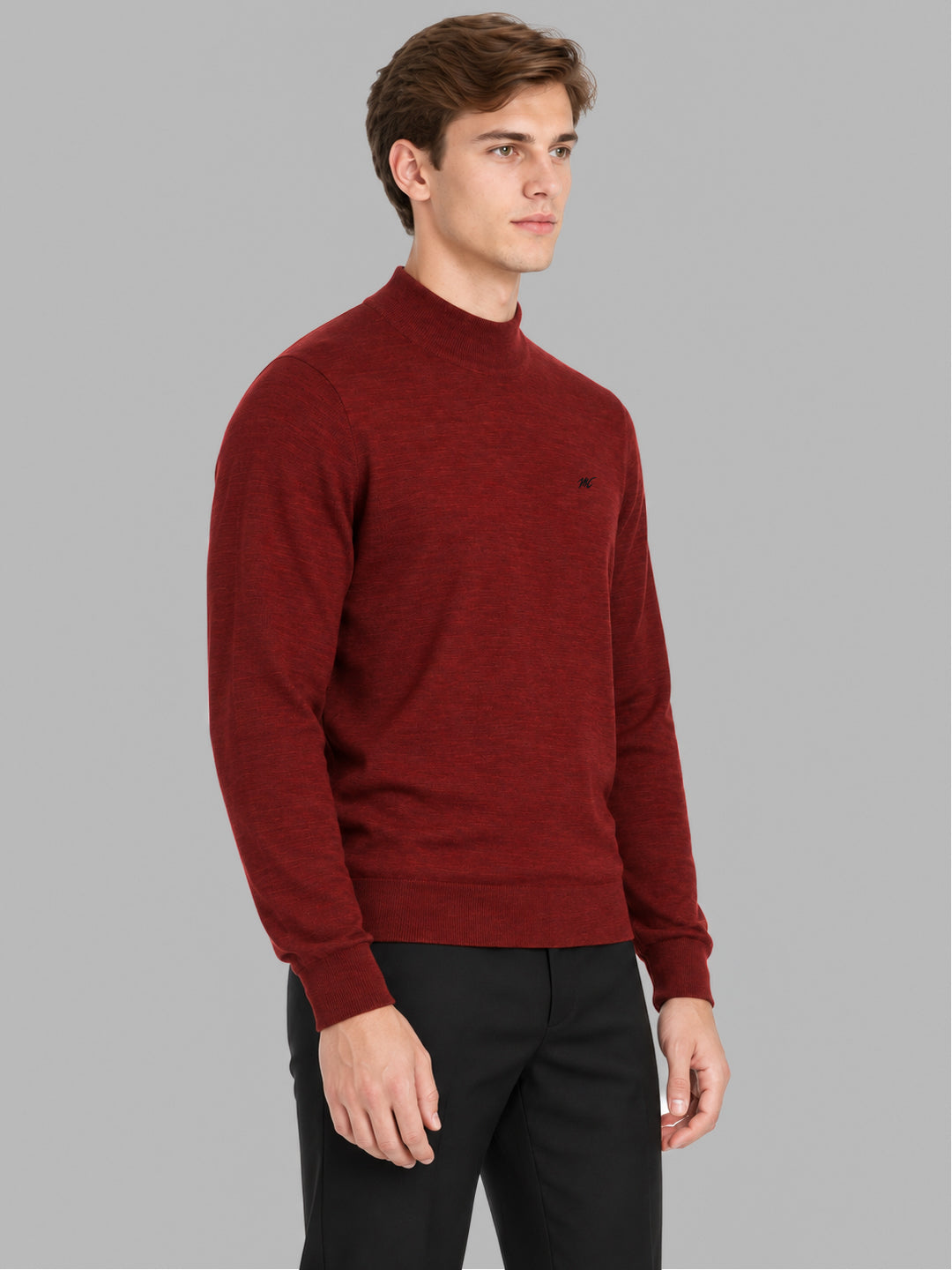 Men Maroon Solid Turtle Neck Full Sleeve Pullover