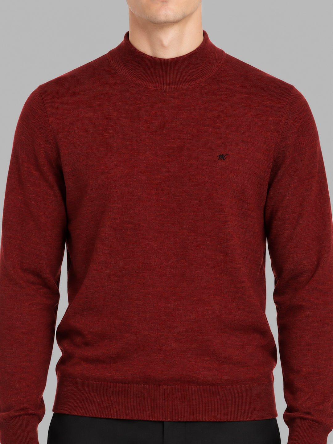 Men Maroon Solid Turtle Neck Full Sleeve Pullover