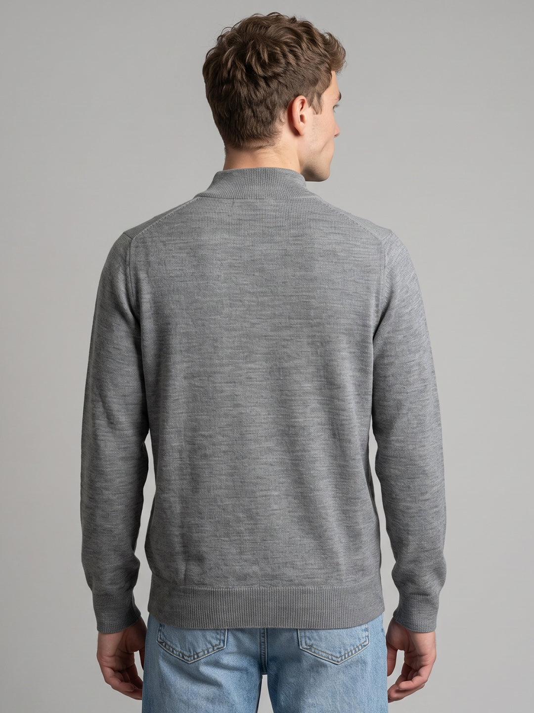 Men Grey Solid Turtle Neck Full Sleeve Pullover