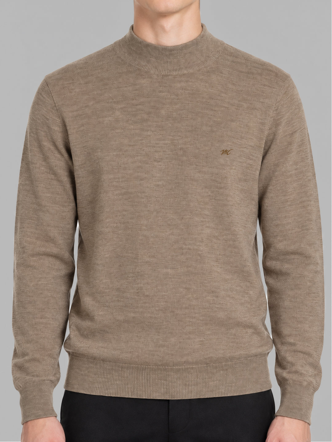 Men Brown Solid Turtle Neck Full Sleeve Pullover