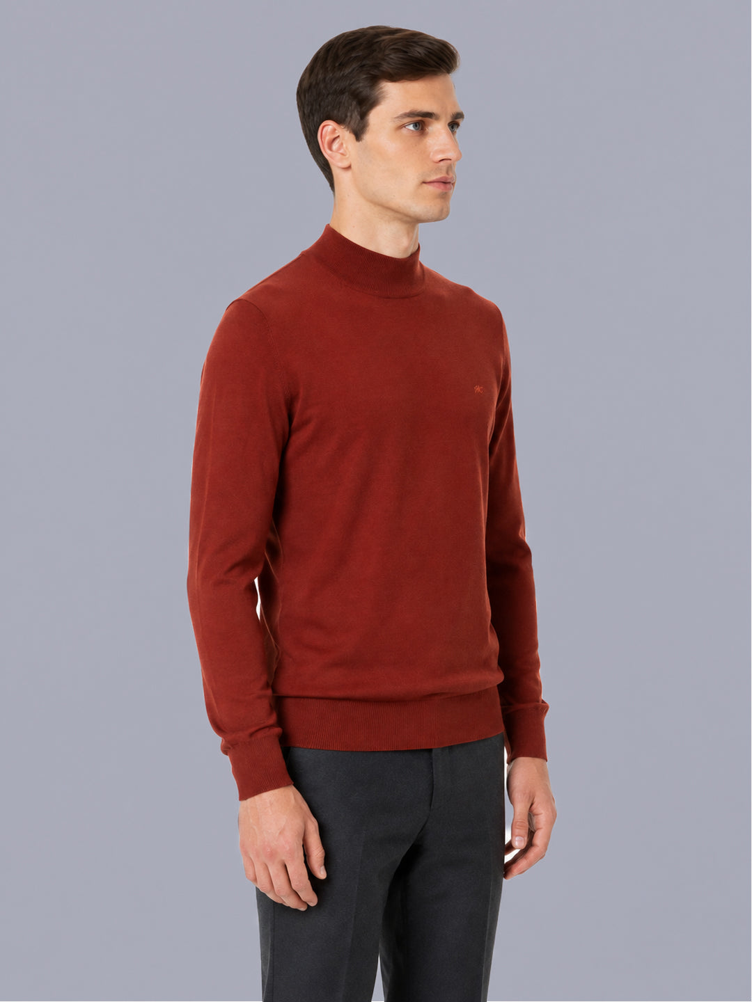 Men Rust Solid Turtle Neck Full Sleeve Pullover