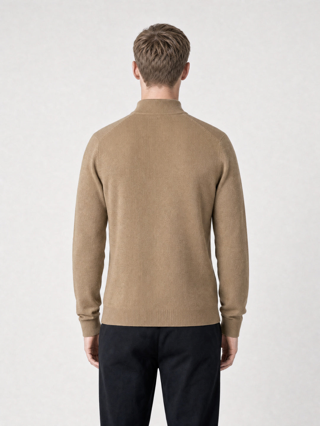 Men Camel Brown Solid Turtle Neck Full Sleeve Pullover