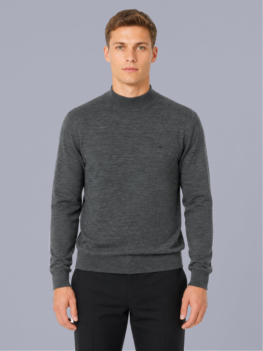 Men Grey Solid Turtle Neck Full Sleeve Pullover