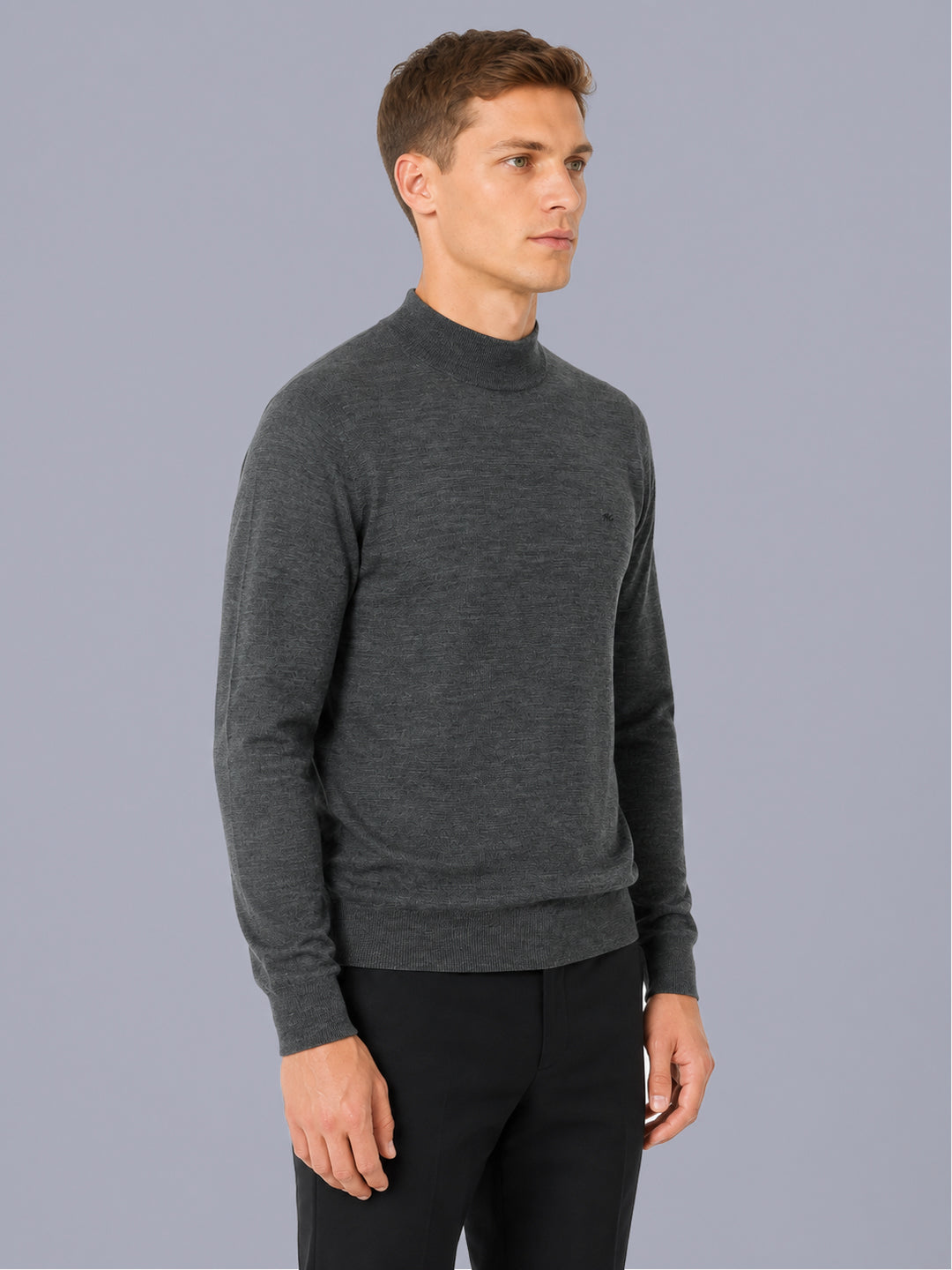 Men Grey Solid Turtle Neck Full Sleeve Pullover