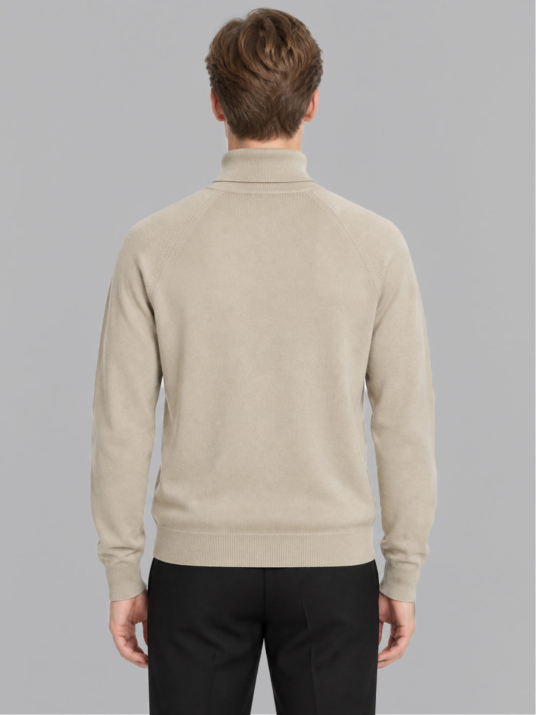 Men Beige Solid Turtle Neck Full Sleeve Pullover