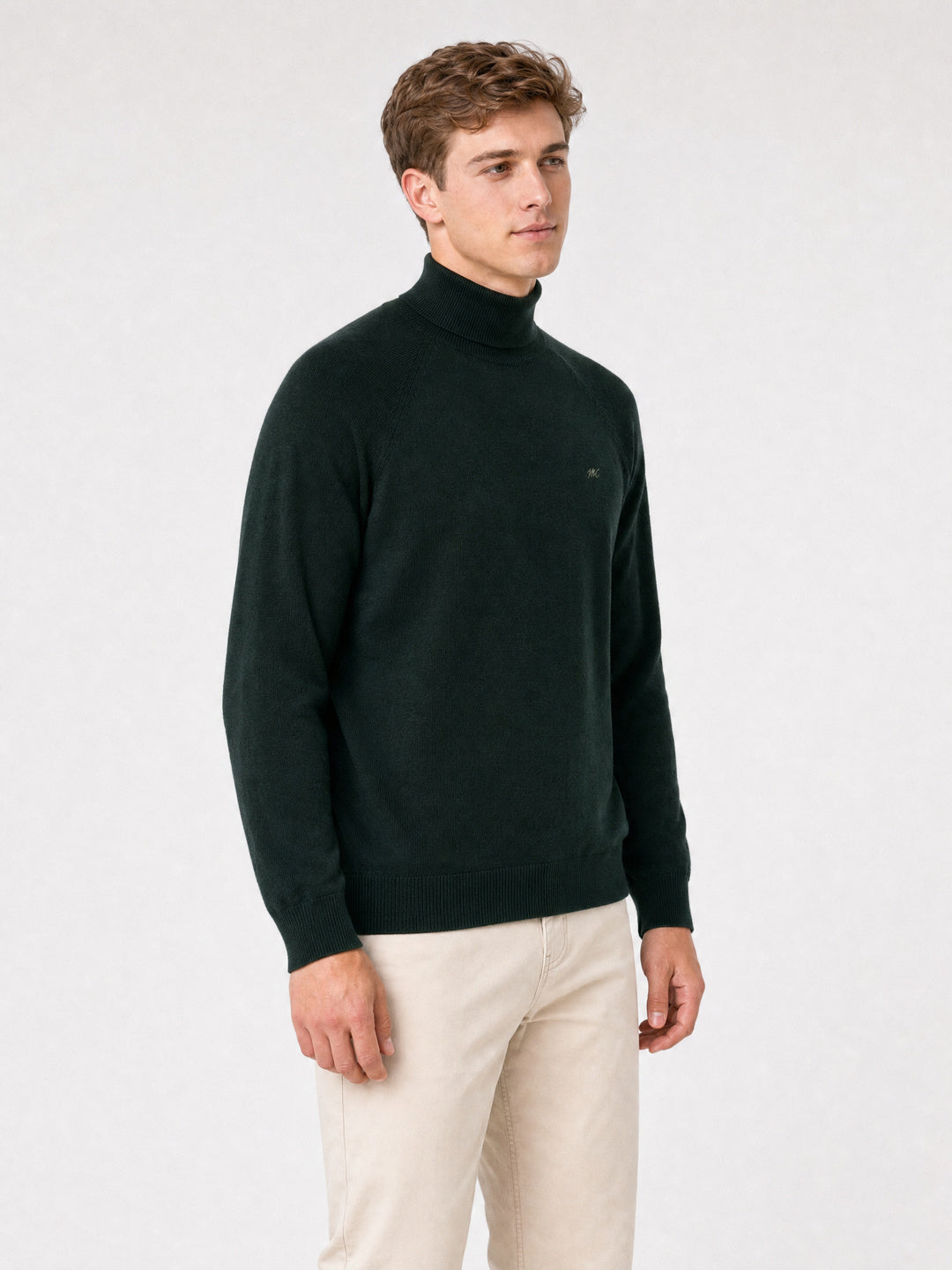 Men Green Solid Turtle Neck Full Sleeve Pullover