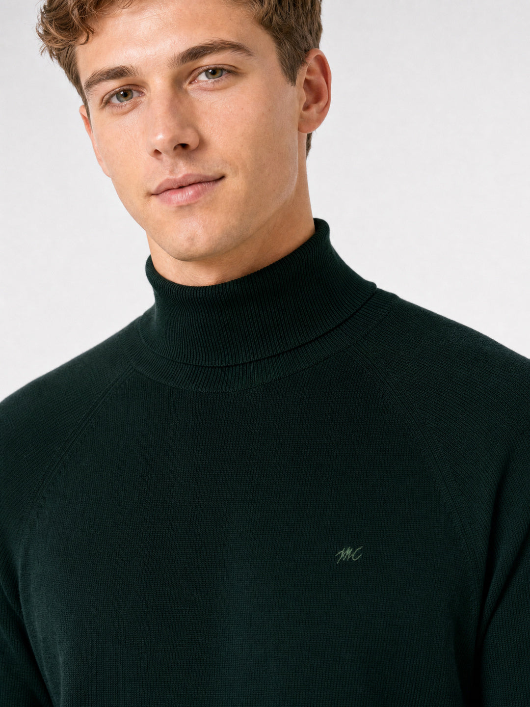 Men Green Solid Turtle Neck Full Sleeve Pullover