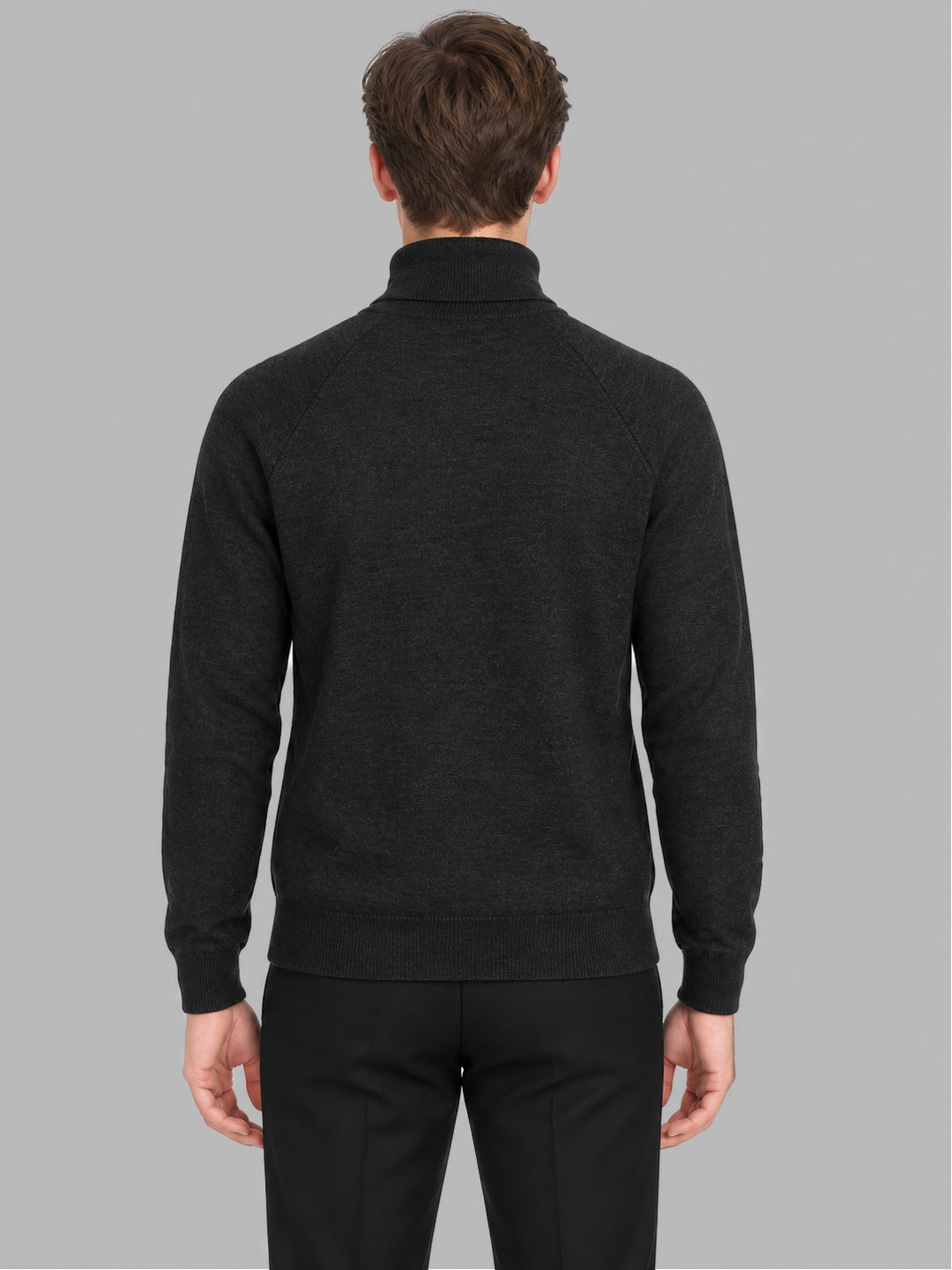 Men Grey Solid Turtle Neck Full Sleeve Pullover