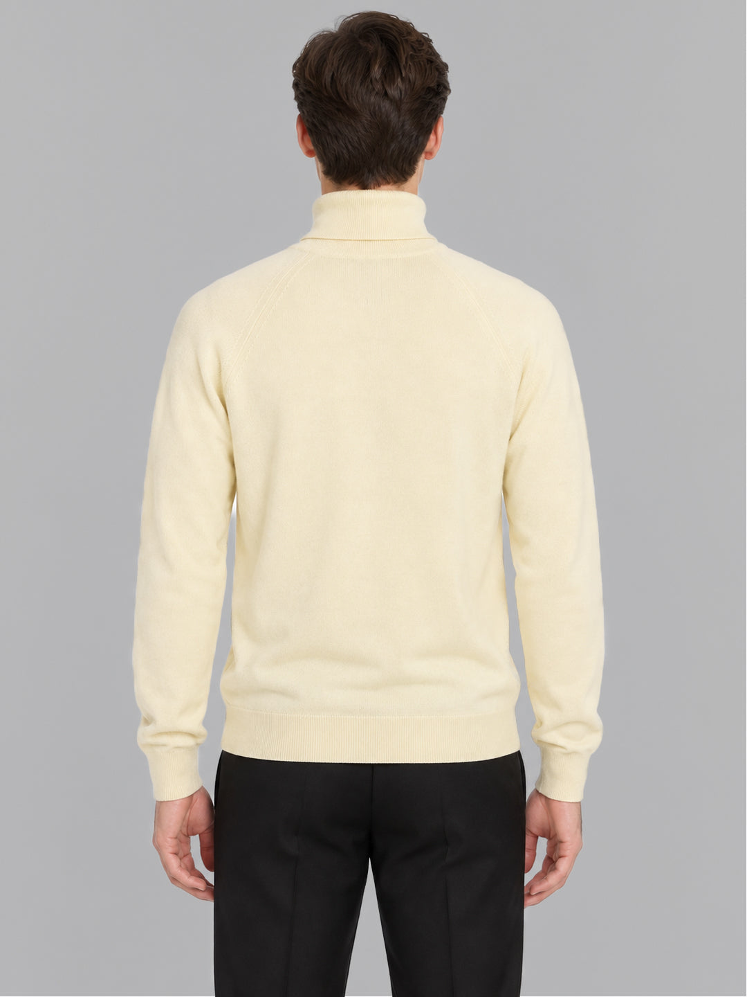 Men Cream Solid Turtle Neck Full Sleeve Pullover