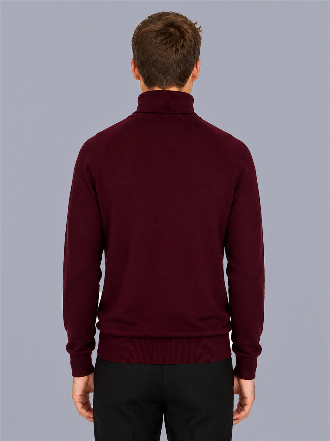 Men Maroon Solid Turtle Neck Full Sleeve Pullover