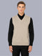 Men Beige Solid V Neck Sleeveless Sweater
