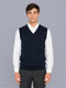 Men Navy Blue Solid V Neck Sleeveless Sweater