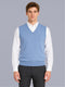 Men Blue Solid V Neck Sleeveless Sweater