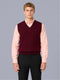 Men Maroon Solid V Neck Sleeveless Sweater