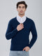 Men Royal Blue Solid V Neck Full Sleeve Pullover