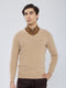 Men Camel Brown Solid V Neck Full Sleeve Pullover