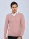Men Pink Solid V Neck Full Sleeve Pullover
