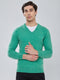 Men Sea Green Solid V Neck Full Sleeve Pullover