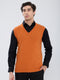 Men Orange Solid V Neck Sleeveless Sweater