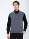 Men Grey Solid V Neck Sleeveless Sweater