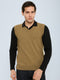 Men Khaki & Olive Solid V Neck Sleeveless Sweater