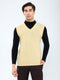Men Yellow Solid V Neck Sleeveless Sweater