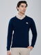 Men Navy Blue Solid V Neck Full Sleeve Pullover
