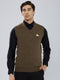 Men Brown Solid V Neck Sleeveless Sweater