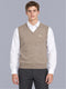 Men Taupe Solid V Neck Sleeveless Sweater