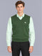 Men Green Solid V Neck Sleeveless Sweater