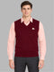 Men Maroon Solid V Neck Sleeveless Sweater