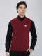 Men Red Solid V Neck Sleeveless Sweater