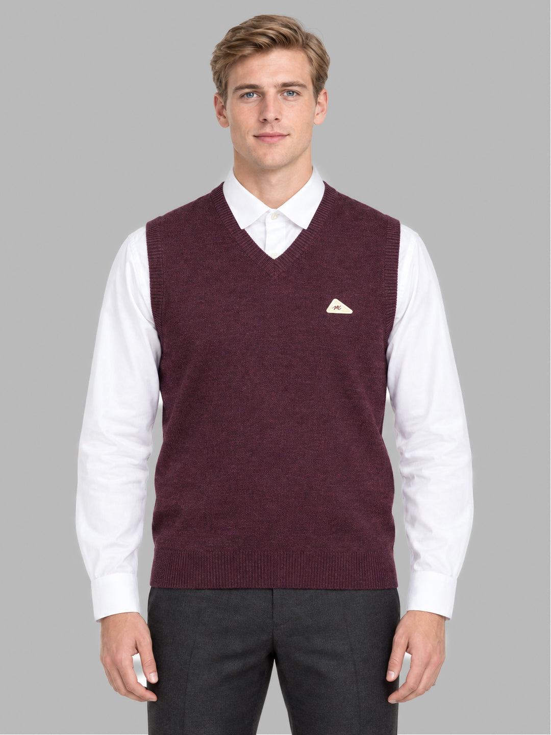 Men Purple Solid V Neck Sleeveless Sweater