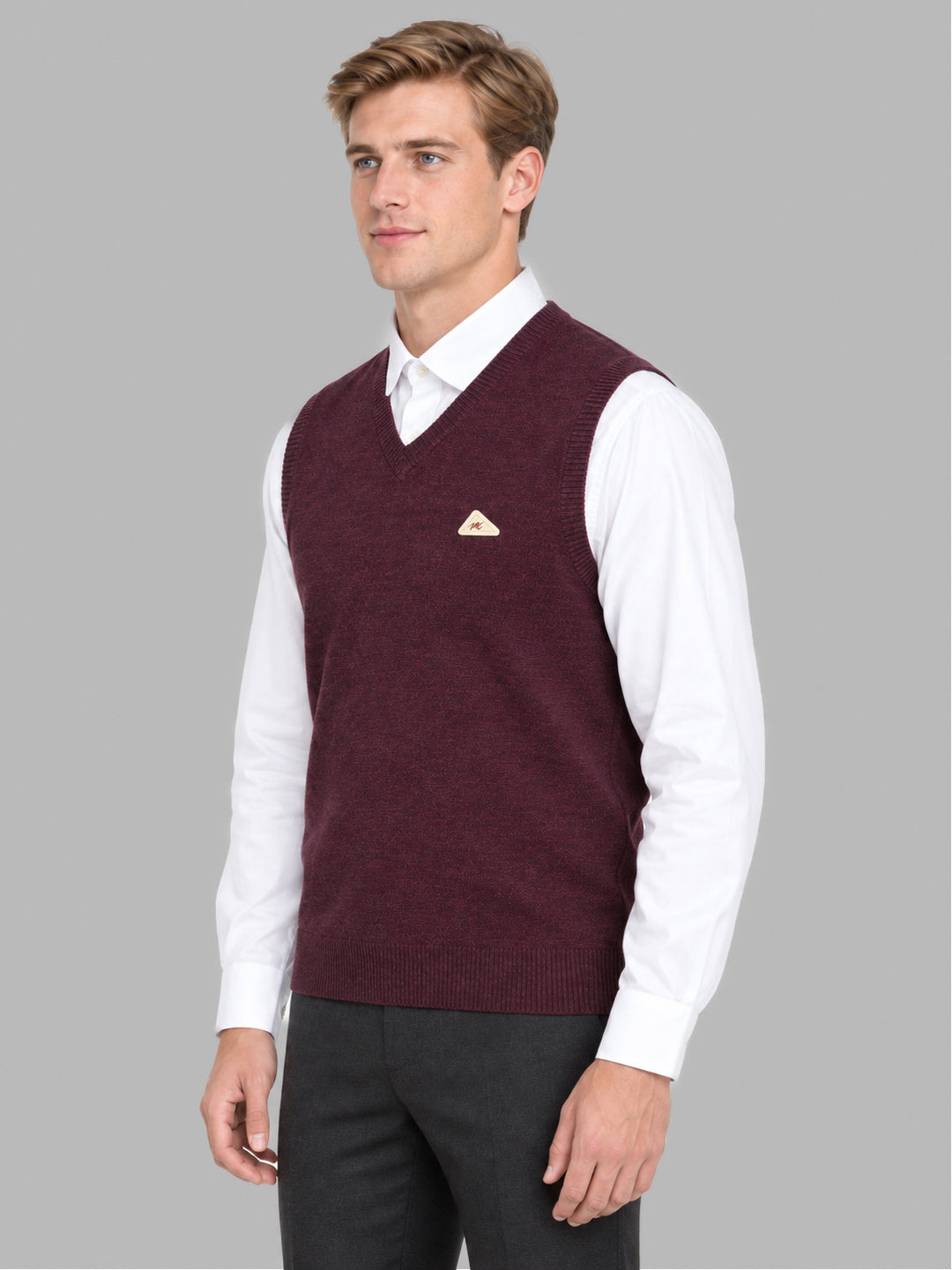 Men Purple Solid V Neck Sleeveless Sweater
