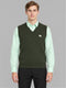 Men Green Solid V Neck Sleeveless Sweater